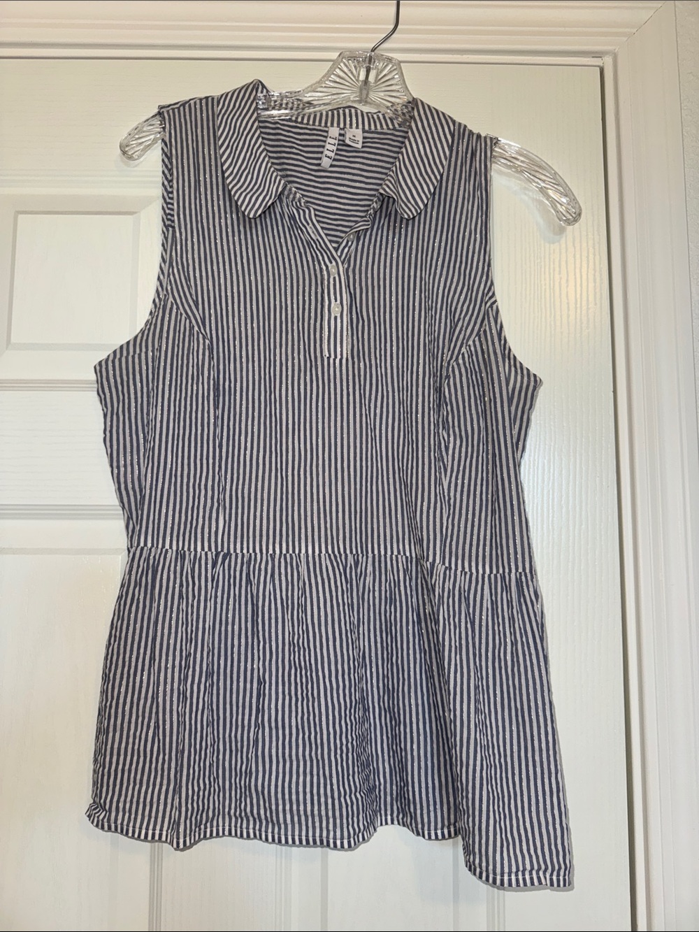 Elle Navy, White and Gold Striped Sleeveless Peplum Tank